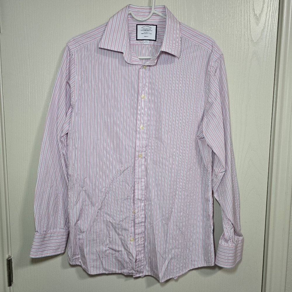 Men‎ Charles Tyrwhitt dress shirt Pink Blue size 16/34 used